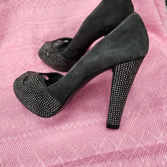 Stuart Weitzman Charcoal Peep Toe Jeweled …size 7.5 - Picture 13 of 16